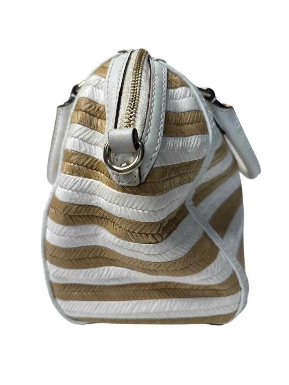 Kate Spade New York Catherine Street Pippa Handbag Striped Straw & White Leather
